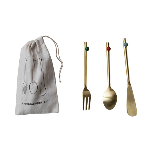 Stainless Steel Cutlery Set with Enameled Ball, Set of 3 in Bag