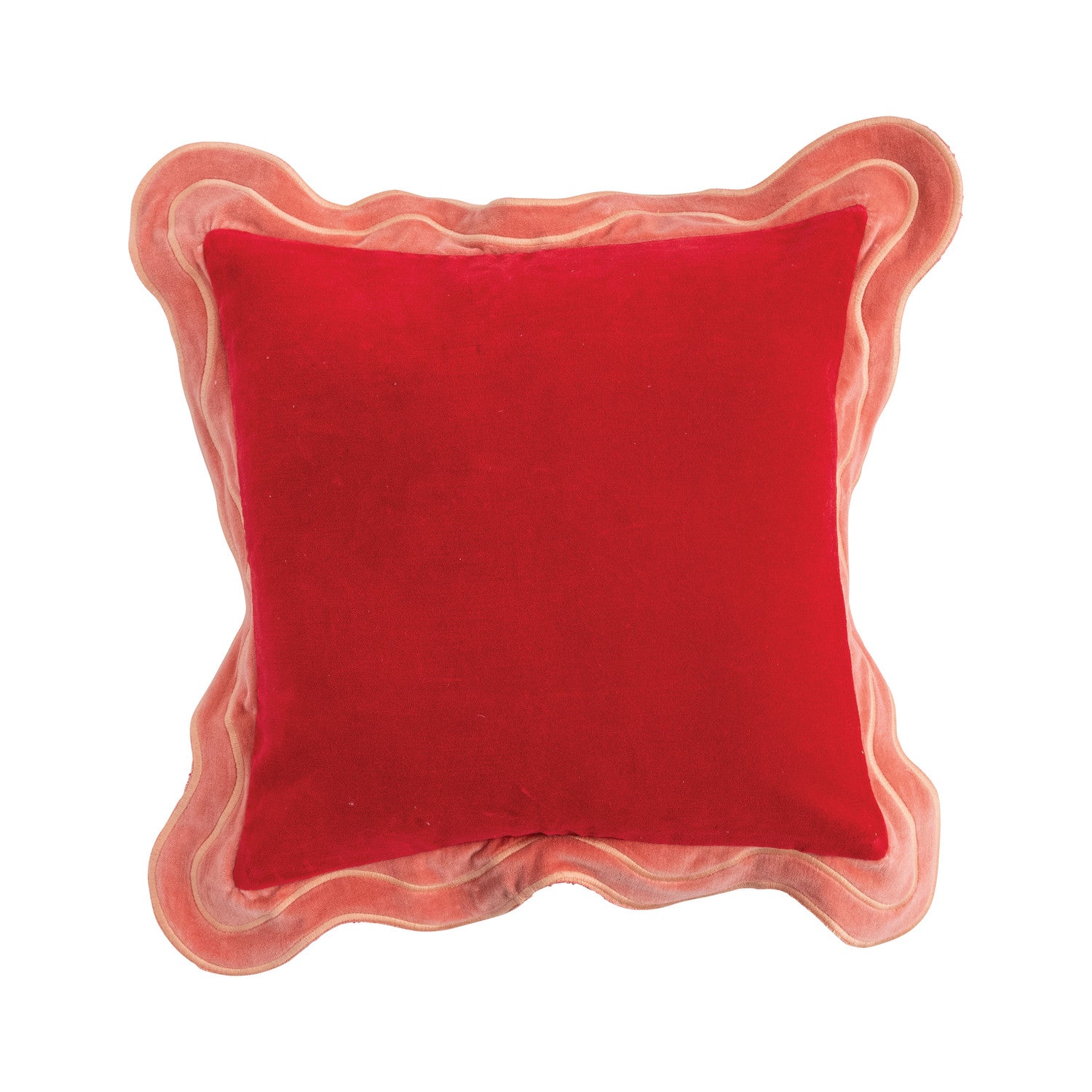 16" Square Cotton Velvet Pillow with Embroidery & Scalloped Flange