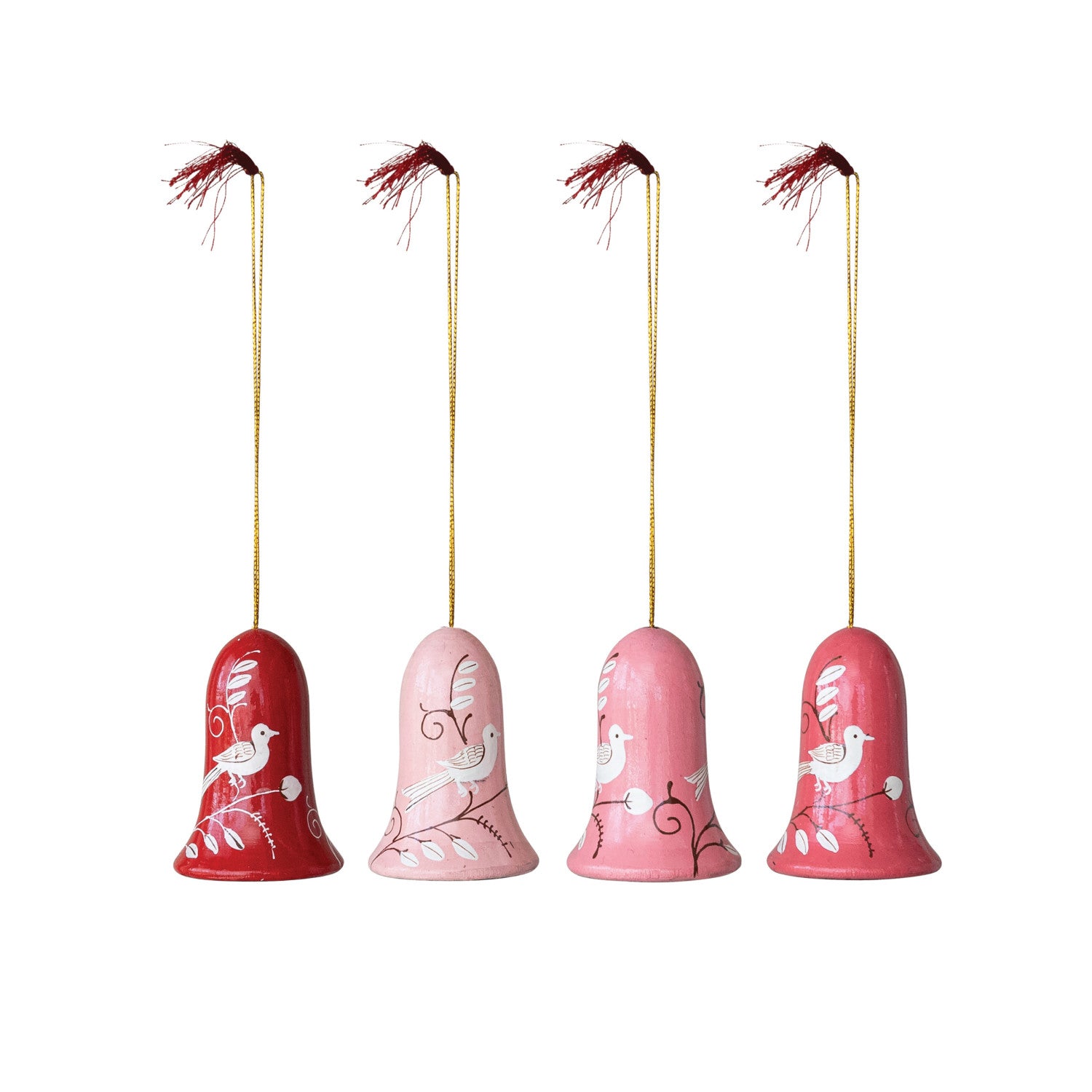 Hand-Painted Wood Bell Ornament, 4 Styles
